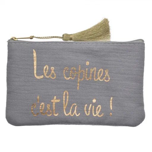 Šedá látková toaletní taštička se střapcem Les Copines - 17*1*11 cm Clayre & Eef