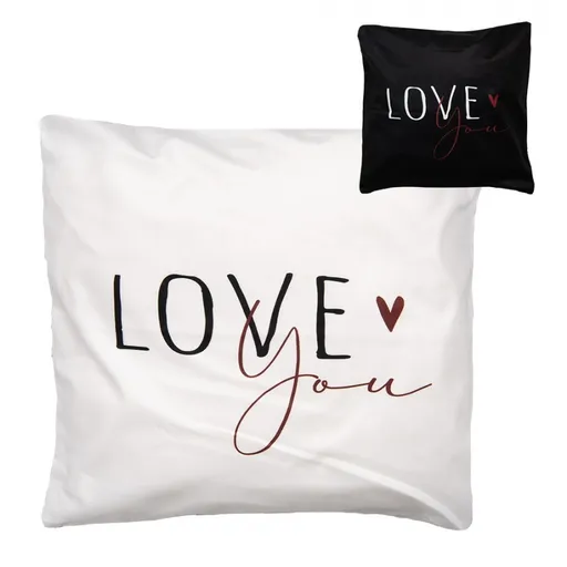 Bílo-černý povlak na polštář se srdíčkem Love you Heart
