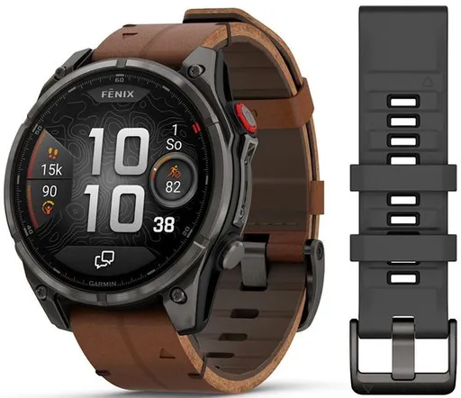 Garmin fēnix® 8 Pro – 47 mm, AMOLED Sapphire, Carbon grey DLC titanium s Chestnut koženým řemínkem 010-03198-40