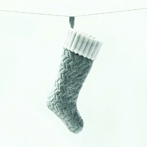 ACA Lighting vánoční ponožka sametová šedá barva s bílou kožešinou 20,5x44,5cm X071483