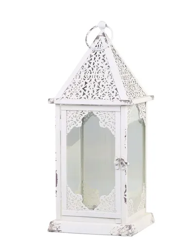 Krémová antik kovová lucerna se zdobením French - 18*18*43 cm 25065719