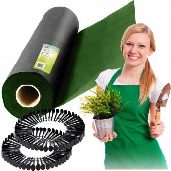 Kerti agrotextília 1,6 m x 100 m 90 g/m2 + 100 Plonos gombostű - fekete és zöld