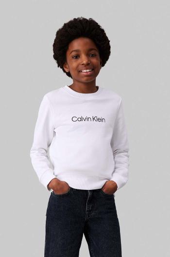 Dětská bavlněná mikina Calvin Klein Jeans bílá barva, s potiskem, IU0IU00680