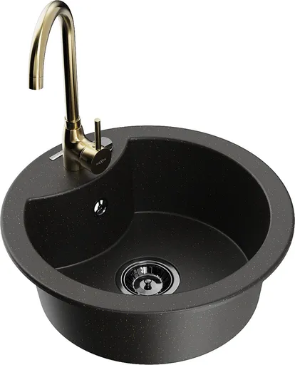 MEXEN/S Diego granitový dřez včetně baterie Telma, černá/zlatá 6512-75-670200-50-B
