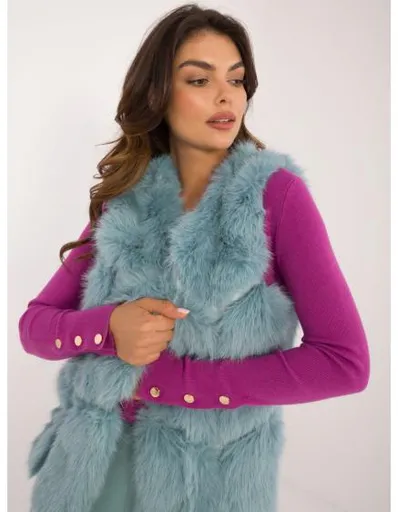 Dámská vesta se zapínáním na háčky a očka kožešinová mátová