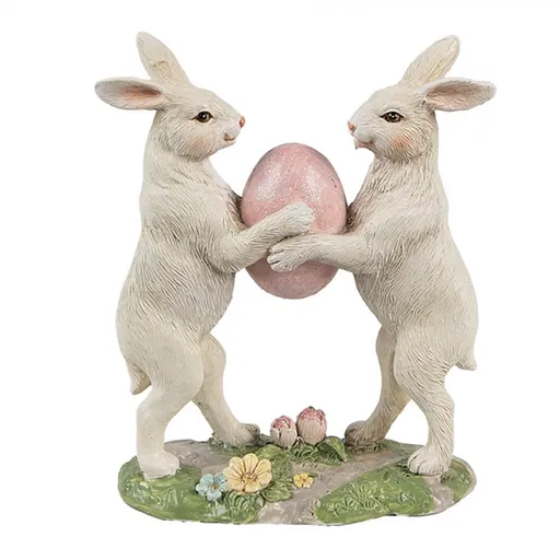 Béžová dekorace králíci s vajíčkem - 11*5*13 cm 6PR4390