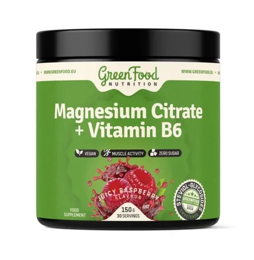 GreenFood Magnesium Citrate + Vitamin B6 150 g Juicy raspberry