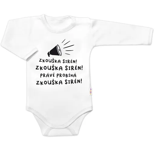 Baby Nellys Body dlouhý rukáv Zkouška sirén,  bílé vel.  74