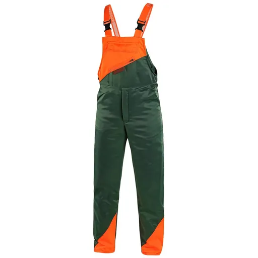Canis (CXS) Protipořezové kalhoty s laclem LESNÍK - Zelená / oranžová | 48