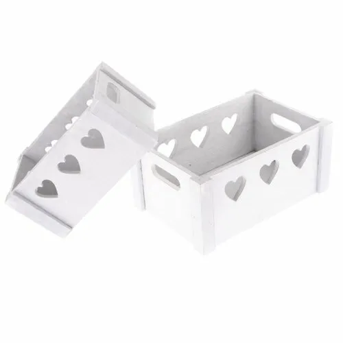 Sada dekoračních dřevěných bedýnek Hearts 2 ks, bílá