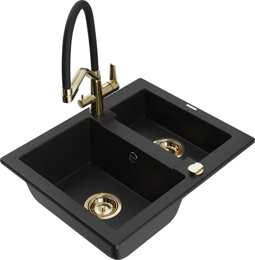 MEXEN/S Carlos granitový dřez 1.5 včetně baterie Duo, černá 6518-77-671701-57-G