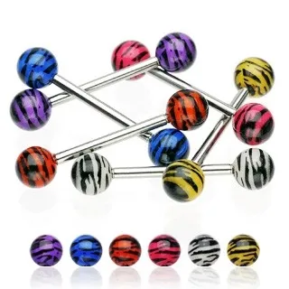 Piercing do jazyka - tygrovaný vzor - Barva piercing: Bílá