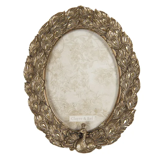 Zlatý oválný fotorámeček s pávem - 18*2*23 cm / 13*18 cm 2F0757