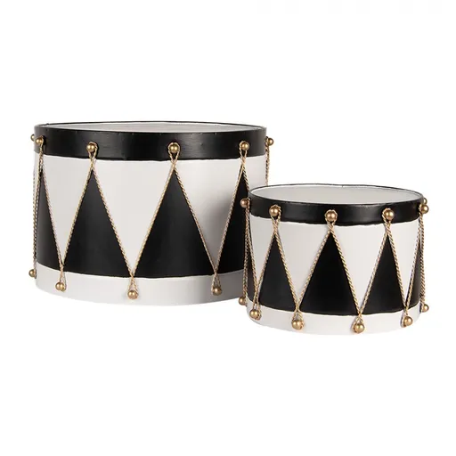 2ks bílo-černá vánoční kovová dekorace buben - Ø 40*25 / Ø 26*17 cm Clayre & Eef