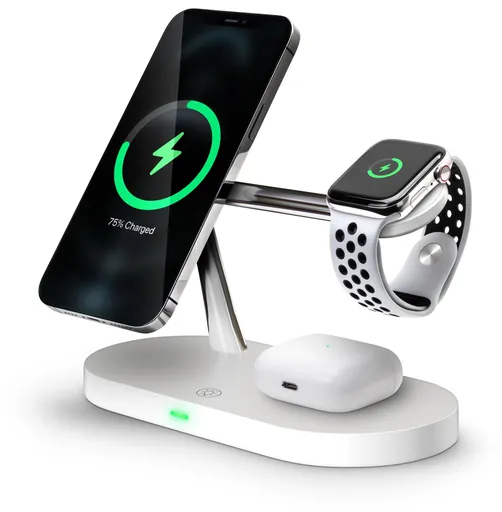 CONNECT IT MultiCharge 5 v 1 MagSafe Wireless Fast Charge bezdrátová nabíječka, BÍLÁ