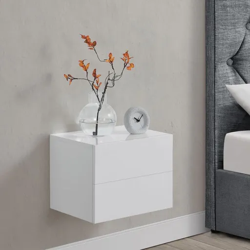 Závěsný noční stolek 40x29x30 cm, 2 zásuvky, bílý
