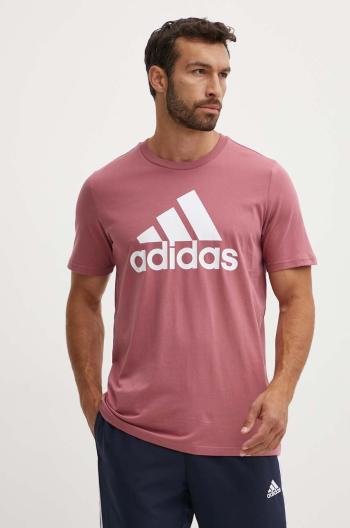 Bavlněné tričko adidas Essentials růžová barva, s potiskem, IX0137