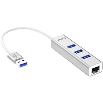 AlzaPower AluCore USB-A (M) na 3× USB-A (F) s LAN stříbná (APW-HAA3AL1S)