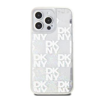 DKNY Liquid Glitter Checkered Pattern iPhone 15 Pro Max hátlap tok, átlátszó