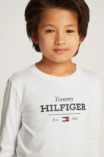 Dětské bavlněné tričko s dlouhým rukávem Tommy Hilfiger bílá barva, s potiskem, KB0KB09633