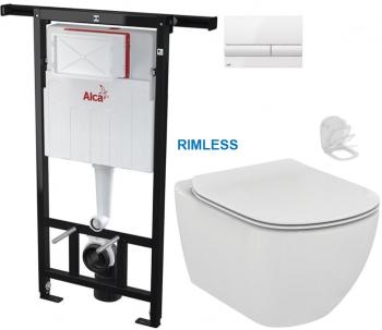 ALCADRAIN Jádromodul předstěnový instalační systém s bílým tlačítkem M1710 + WC Ideal Standard Tesi se sedátkem RIMLESS AM102/1120 M1710 TE2