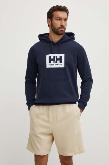 Bavlněná mikina Helly Hansen tmavomodrá barva, s potiskem, 53289