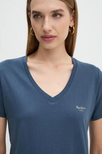 Bavlněné tričko Pepe Jeans FIORE V NECK tmavomodrá barva, PL505948