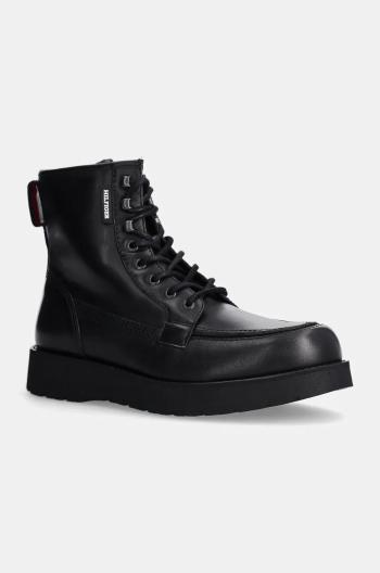 Kožené boty Tommy Hilfiger TH AMERICAN PREM CHECK LTH BOOT pánské, černá barva, FM0FM05194