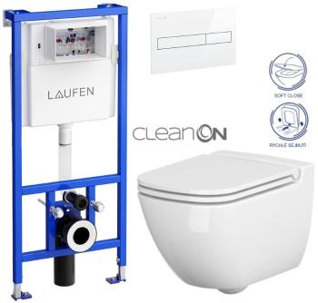 LAUFEN Rámový podomítkový modul CW1 SET s bílým tlačítkem + WC CERSANIT CLEANON CASPIA + SEDÁTKO H8946600000001BI CP1