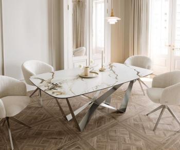 Jídelní stůl Edge oválný 200x100 keramika Calacatta Luxe bílo
