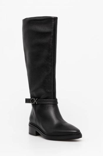 Kožené kozačky Calvin Klein HEEL KNEE BOOT 30 W/HW LTH dámské, černá barva, na platformě, HW0HW02184