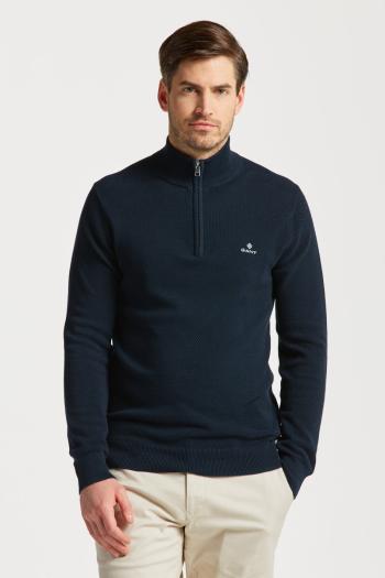 SVETR GANT COTTON PIQUE HALF ZIP EVENING BLUE