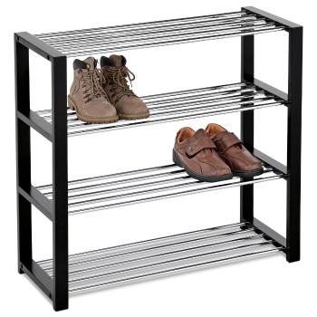 Raft pentru pantofi 4 niveluri negru/crom, 81x 30 x 73 cm, negru