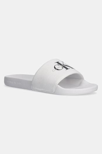 Pantofle Calvin Klein Jeans SLIDE MONOGRAM pánské, bílá barva, YM0YM01271