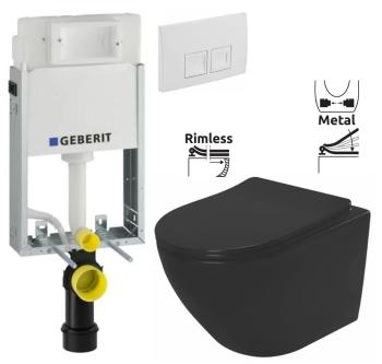 GEBERIT KOMBIFIXBasic vč. bílého  tlačítka DELTA 50 + WC REA CARLO MINI RIMLESS ČIERNY MAT + SEDADLO 110.100.00.1 50BI MM1