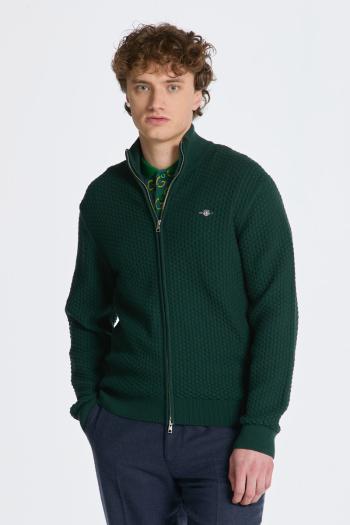 SVETR GANT COTTON TEXTURE ZIP CARDIGAN TARTAN GREEN