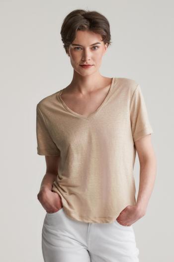 TRIČKO GANT REG LINEN V-NECK SS T-SHIRT DRY SAND