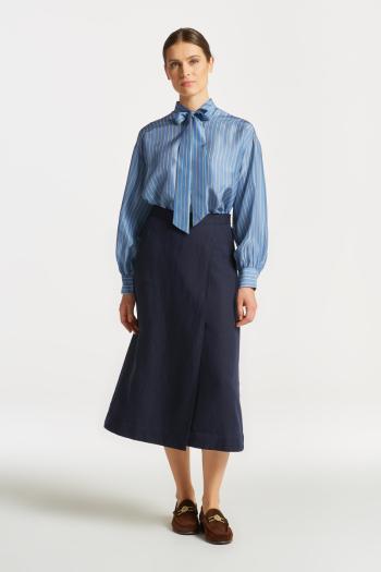 SUKNĚ GANT LINEN VISCOSE MIDI SKIRT EVENING BLUE