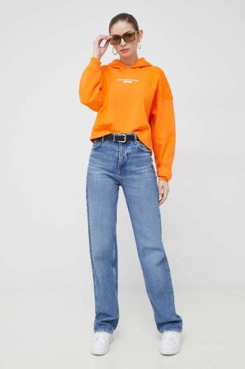 Mikina Calvin Klein Jeans dámská, oranžová barva, s kapucí, s aplikací