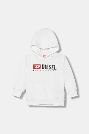 Detská mikina Diesel SDROPSHOOD OVER SWEAT-SHIRT biela farba, s kapucňou, s potlačou, J02485