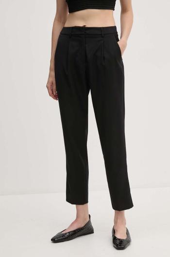 Vlněné kalhoty Weekend Max Mara černá barva, jednoduché, high waist, 2425136132600