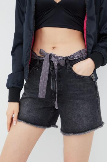 Džínové šortky Superdry dámské, šedá barva, hladké, medium waist