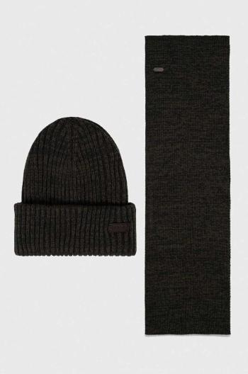 Souprava Barbour Crimdon Beanie & Scarf Gift Set zelená barva, MGS0019