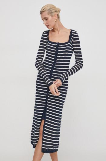 Šaty s příměsí lnu Pepe Jeans FRANCES DRESS tmavomodrá barva, midi, PL953526