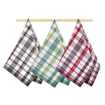 Prosop de bucătărie Káro verde, maro, roșu, 50 x 70 cm, set 3 buc.