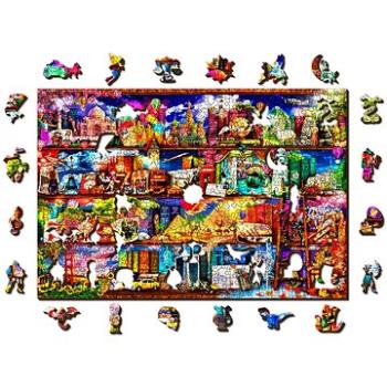 Woden City Dřevěné puzzle Police na knihy o cestování 2v1, 505 dílků eko (LB 505-0132-L)