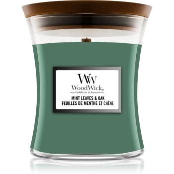 Woodwick Mint Leaves & Oak vonná svíčka s dřevěným knotem 275 g