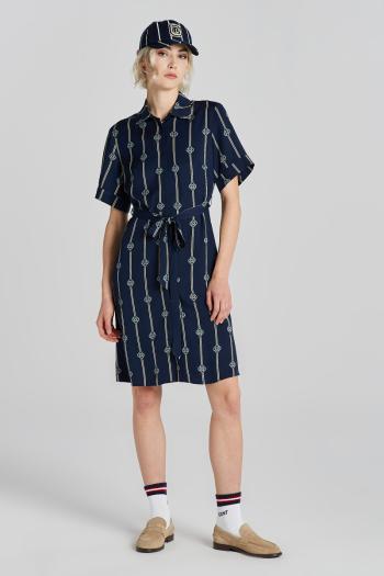 ŠATY GANT SLIM PRINTED SS SHIRT DRESS EVENING BLUE