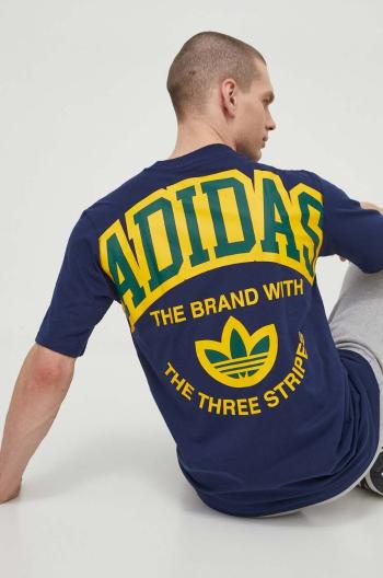 Bavlněné tričko adidas Originals tmavomodrá barva, s potiskem, IS0184