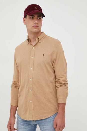 Košile Polo Ralph Lauren béžová barva, regular, s límečkem button-down, 710654408